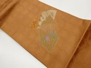 作家物　銀通し破れ地紙に桔梗・文字模様織出し名古屋帯